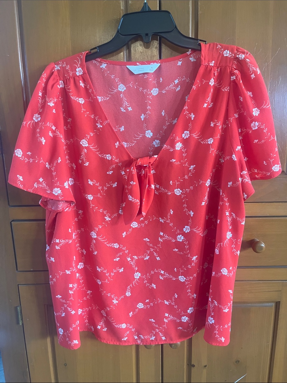 LC Lauren Conrad Orange Floral Tie-Front Blouse